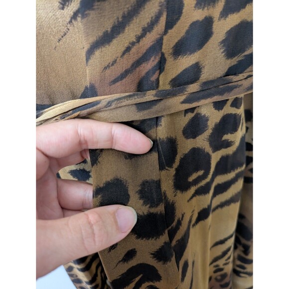 Vtg 90s Y2K ICE Silk Wrap Dress Leopard Print Midi Sheer Flowy Lightweight Sz 8 - Picture 6 of 13